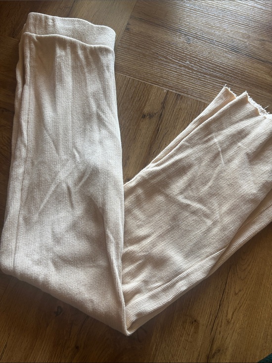 Wildfox Pants - Wildfox Cream Ribbed Knit Wide-Leg Pants